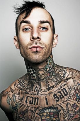 Travis Barker Chest And Neck Tattoo
